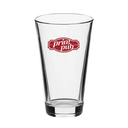 Bierglas vaasje 34 cl. met éénkleurig PrintPub-logo op de voorzijde, bedrukt in zwart.