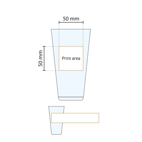 Technische werktekening van het bierglas vaasje 47 cl. met aanduiding drukgebied.