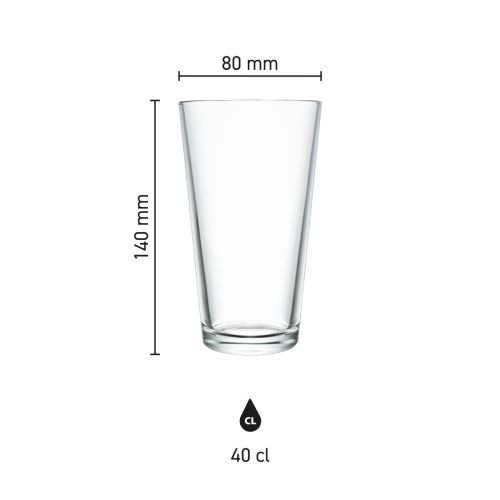 Infographic met productafmetingen van het bierglas vaasje 47 cl., met hoogte en diameter.