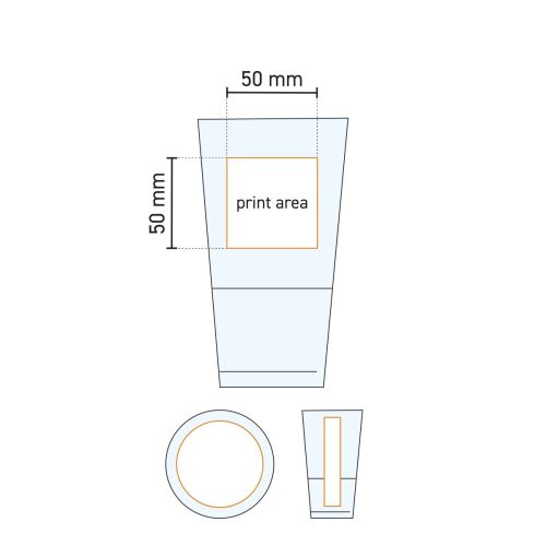 Drukgebied van het bierglas Vaasje Stapel 34 cl. weergegeven in een technische werktekening.