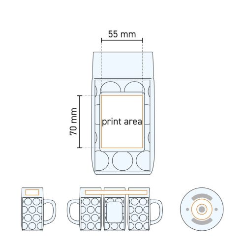 Technische werktekening van het drukgebied op de Don bierpul 50 cl in tapmaat glas.