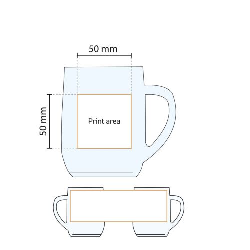 Technische werktekening van het drukgebied op de Hayworth bierpul 56 cl. glas.