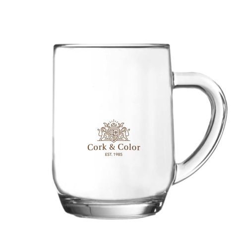 Eénkleurige opdruk van CorkColor-logo op voorzijde van de Hayworth bierpul 56 cl.