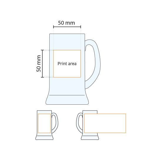Technische werktekening van het drukgebied op de bierpul Icon 25 cl TAPMAAT glas.