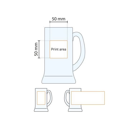 Technische werktekening van het drukgebied op de bierpul Icon 50 cl. tapmaat glas.