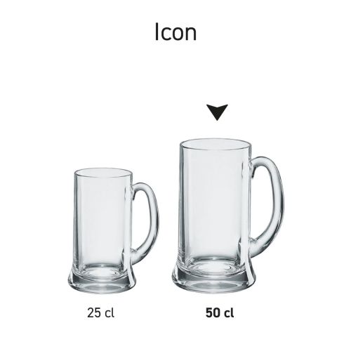 Twee bierpullen 25 en 50 cl. van de Icon-serie naast elkaar als serie.