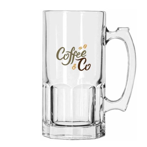 Libbey bierpul 1 liter met meerkleurig CoffeeCo-logo op het vooraanzicht bedrukt.