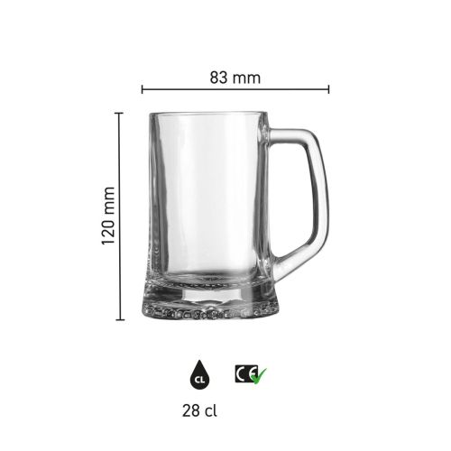 Overzicht met hoogte, diameter en inhoud van de Maxim 28 cl. bierpul.