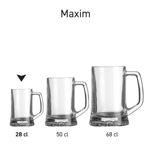 Drie maten van de Bierpul Maxim-serie samen getoond in één beeld, van klein tot groot formaat.