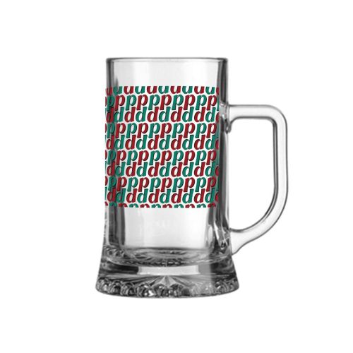 Glazen bierpul Maxim 50 cl. met herhalend logopatroon op de voorkant bedrukt.