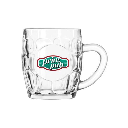 Bierpul Oktober van 55 cl. met full-colour PrintPub-logo, centraal op de bierpul aangebracht.