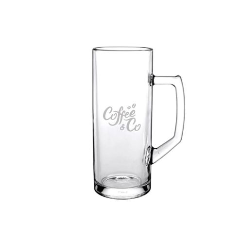 Voorzijde van Reno bierpul 30 cl. voorzien van glasgravure met CoffeeCo-logo.