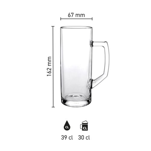 Infographic met afmetingen van de bierpul Reno 30 cl. tapmaat, zoals hoogte en inhoud.