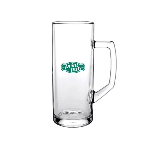 Eénkleurige opdruk van het PrintPub-logo op voorzijde van de bierpul Reno 50 cl.