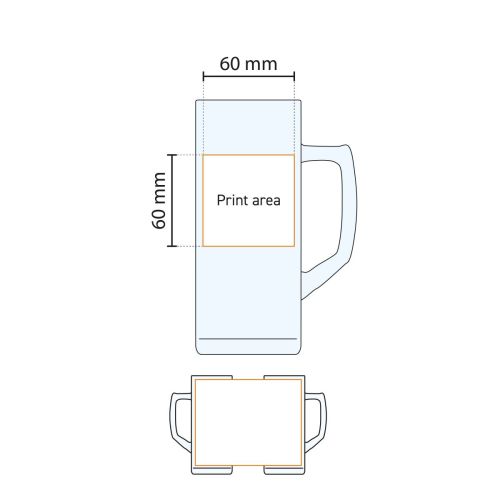 Technische werktekening van het drukgebied op de Reno bierpul 50 cl. tapmaat glas.