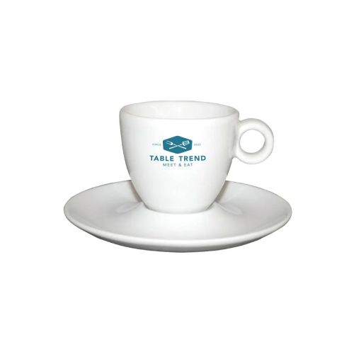 Eénkleurige bedrukking van het TableTrend-logo op voorzijde van Bola espressokopje.