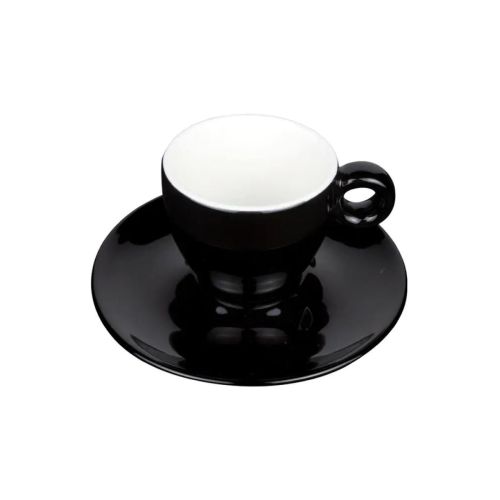 Bola Set 8 cl. in vooraanzicht, zwart-wit porselein met glad oppervlak.