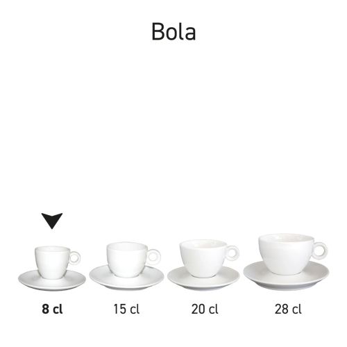 Serieoverzicht van Bola espresso sets porselein, meerdere sets naast elkaar.
