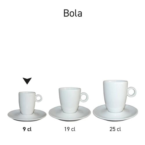 Serieoverzicht van Bola espressoservies hoog wit, gepresenteerd als Bola-serie.