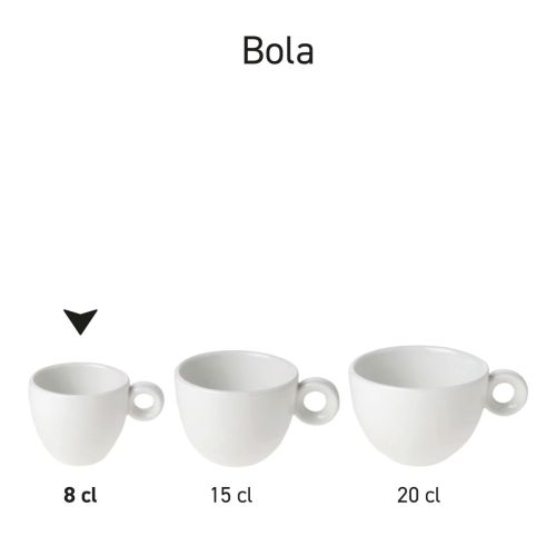 Overzichtsbeeld van Bola espresso kopjes in porselein, getoond als productserie in verschillende hoeken.