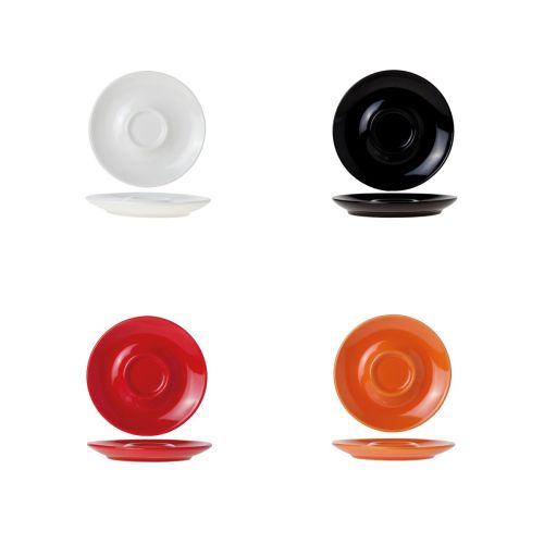 Overzicht van kleurvarianten van Bola espressoschotels 12,5 cm van porselein.