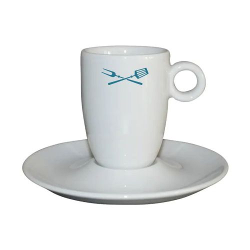 Eénkleurige logo-opdruk van TableTrend op de voorzijde van Bola koffiekop hoog wit 19 cl.