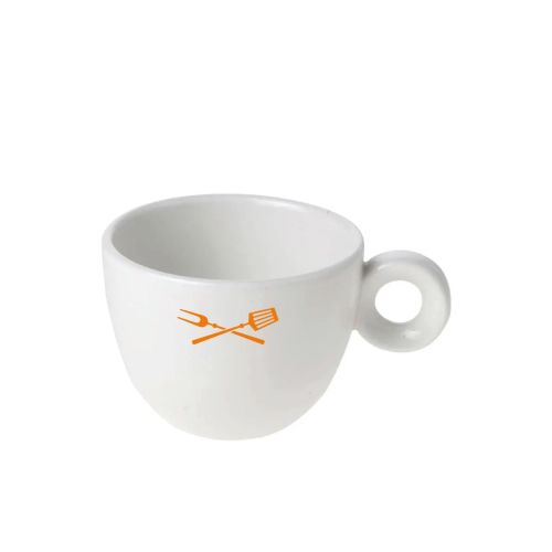 Voorzijde van porseleinen Bola koffiekop 15 cl met oranje logo van TableTrend in één kleur.