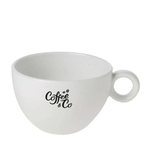 Eénkleurige CoffeeCo-logo-opdruk op de voorzijde van de Bola koffie verkeerd kop 28 cl.