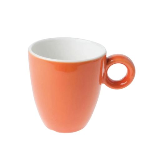 Identiek vooraanzicht van oranje-witte Bola mok 19 cl.