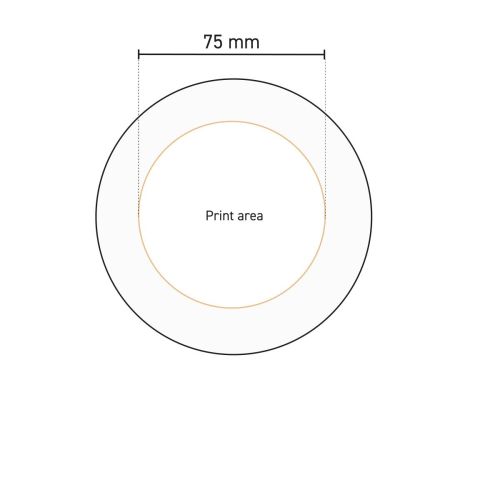 Technische werktekening met drukgebied voor logo’s op het Basic bord 15 cm porselein.