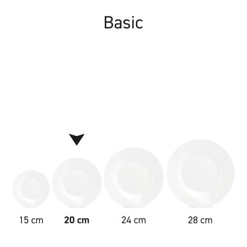 Basic porseleinen borden van 20 cm uit dezelfde serie, naast elkaar afgebeeld.
