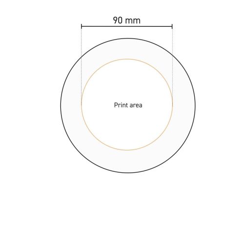 Technische werktekening toont exact drukgebied voor logobedrukking op bord 27 cm.