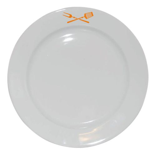 Bord brede rand wit 28 cm van porselein met enkelkleurig TableTrend-logo op de bovenrand.