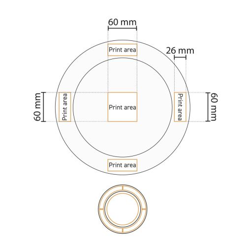Drukgebiedweergave van bord brede rand wit 30,5 cm porselein met aanduiding voor logopositie.
