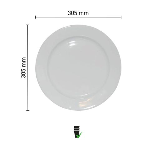 Infographic met diameter van het porseleinen bord 30,5 cm.