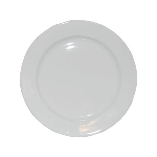 Diep bord van wit porselein met brede rand van 23 cm in vooraanzicht, geschikt voor dagelijks gebruik.