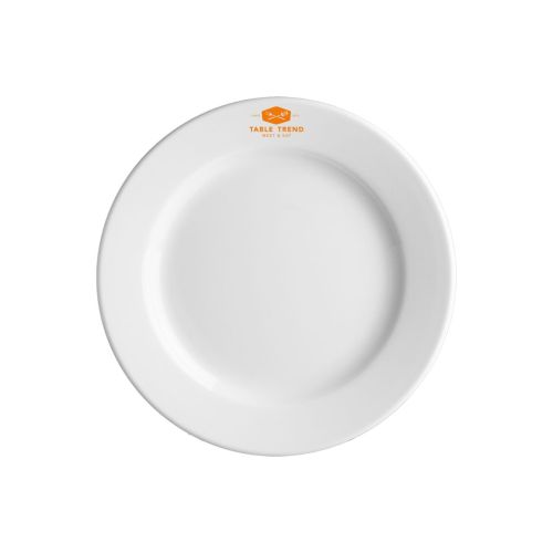 Vooraanzicht van het Bord Princip 17 cm porselein met enkelkleurig TableTrend-logo in het midden.