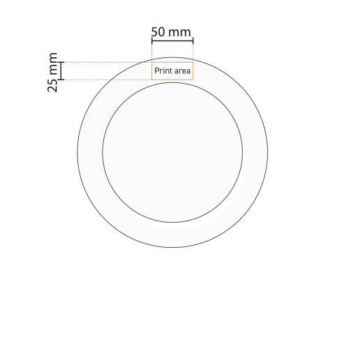 Technische werktekening met drukgebied gemarkeerd op het Bord Princip 19 cm porselein.