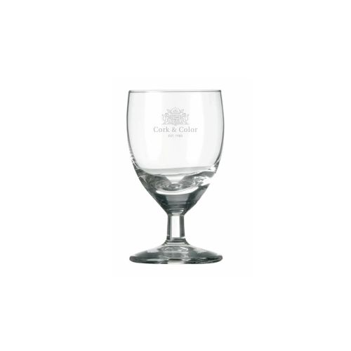 Borrelglas Gilde 3,5 cl. met gegraveerd CorkColor-logo op voorzijde, subtiel zichtbaar in glas.