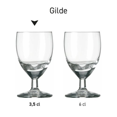 Serie borrelglazen Gilde van glas, overzicht van modellen naast elkaar.