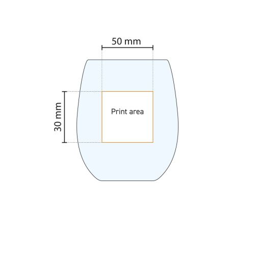 Gedetailleerde werktekening van het drukgebied op het 39 cl Bouquet Tumbler glas voor bedrukking.