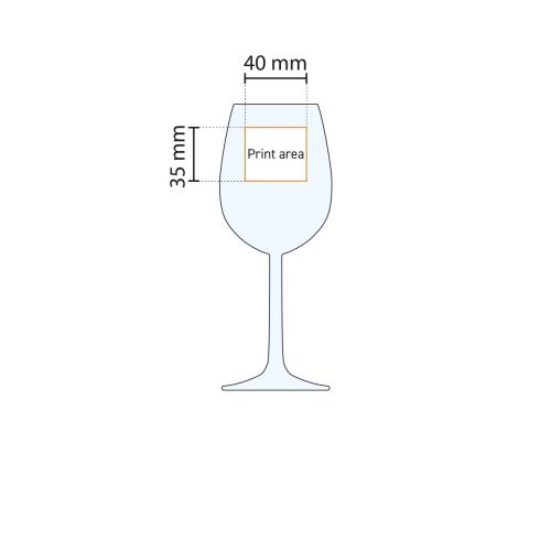 Technische werktekening met aanduiding van het drukgebied op Bouquet wijnglas 29 cl.