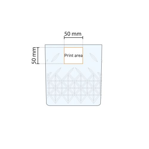 Technische werktekening toont het drukgebied van het Broadway Tumbler glas 30 cl. voor bedrukking.