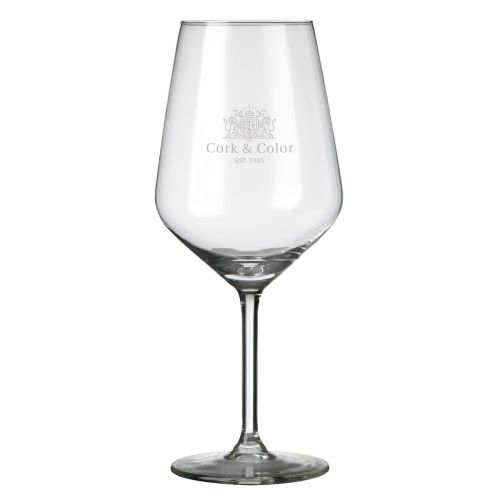 Gravure van het CorkColor-logo zichtbaar op de voorzijde van het Carre wijnglas 53 cl.
