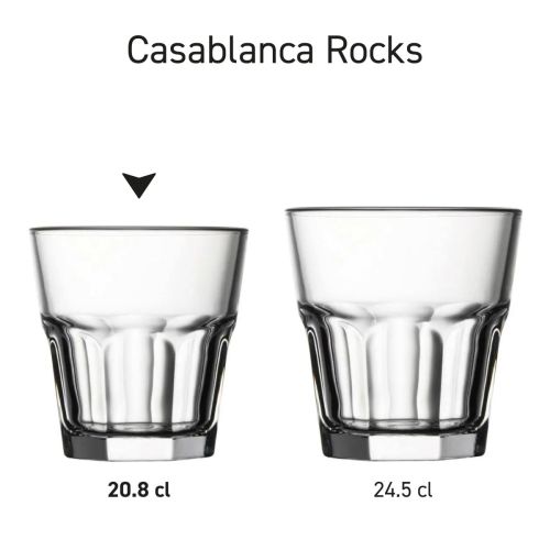 Overzicht van Casablanca Rocks glazen 20,8 en 24,5 cl. gepresenteerd als uniforme serie.