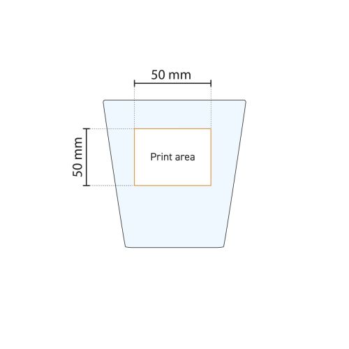 Technische werktekening van het drukgebied op het City glas 25 cl. voor logoplaatsing.