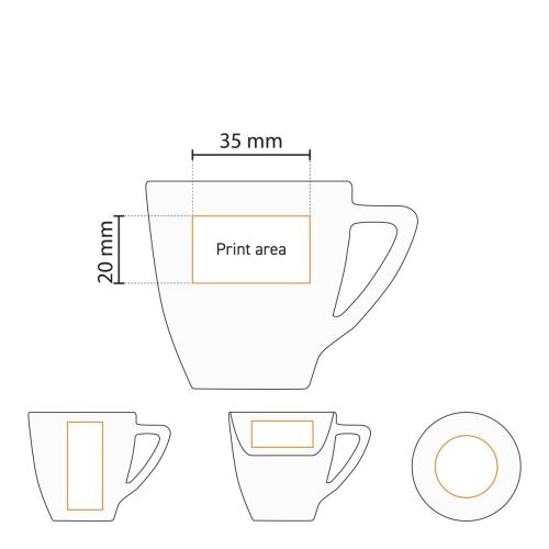 Serie Classic Espresso koppen 7 cl. in wit porselein, gepresenteerd in uniforme reeks.