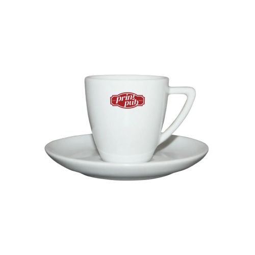 Classic Espresso wit 7 cl. SET met PrintPub-logo in één kleur bedrukt op de voorkant van de kop.