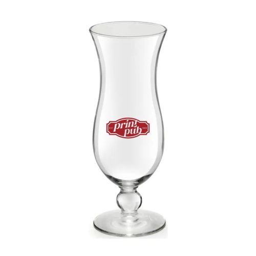 Bedrukt cocktailglas Blue Hawai 44 cl. met rood logo van PrintPub op het vooraanzicht.