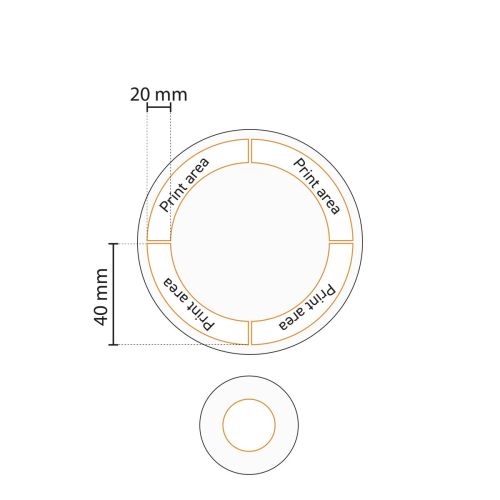 Gedetailleerde werktekening van drukgebied op Hotel coupebord porselein 25 cm in wit.